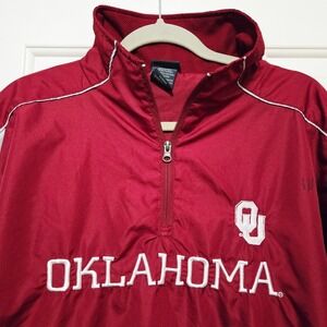 Pro Edge Oklahoma Sooners Quarter Zip‎ Pullover Vtg Jacket Burgundy White L G